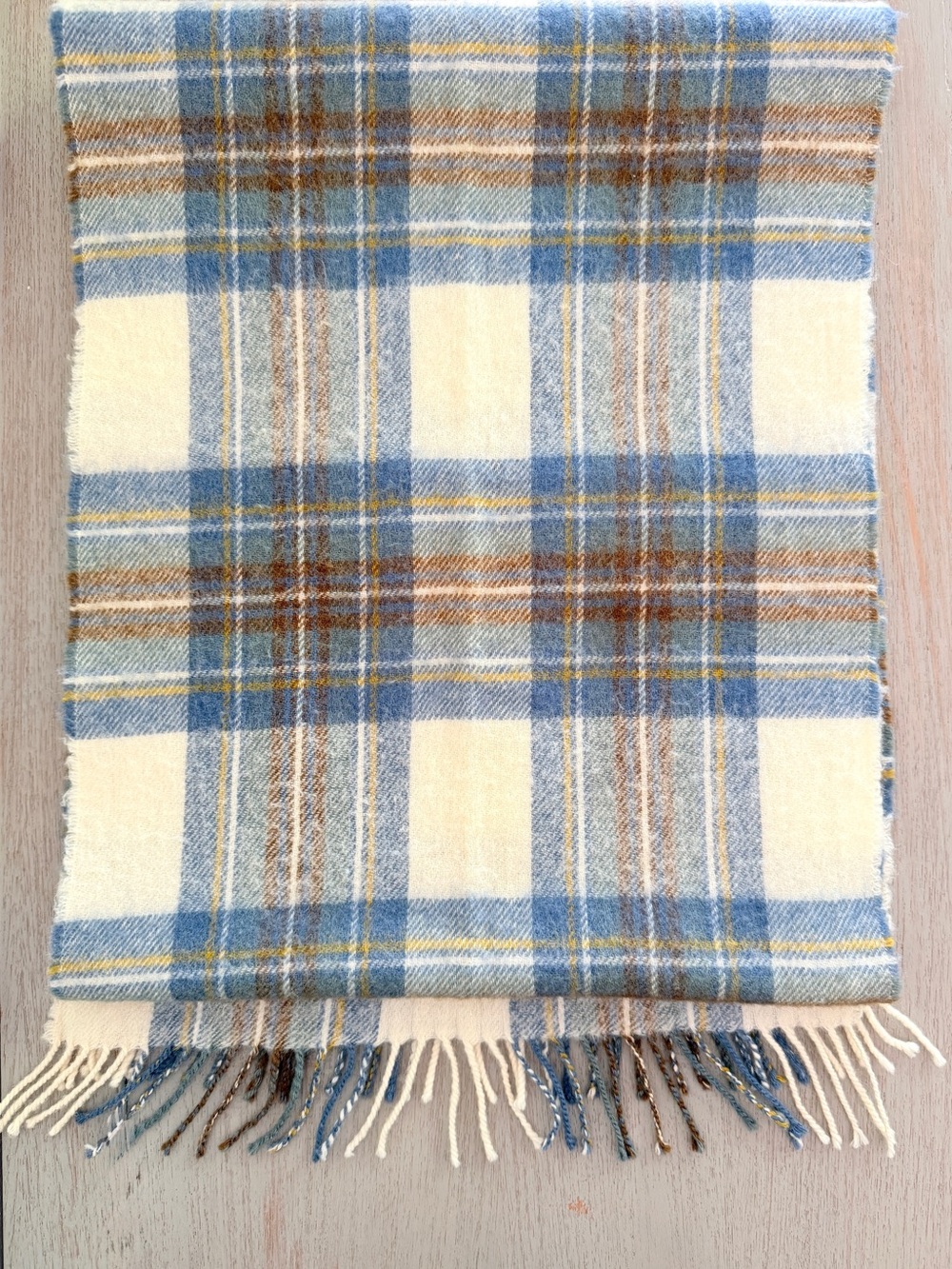 Johnstons of Elgin Lambswool Scarf Muted Blue Dress Stewart Plaid Scotland 74x14